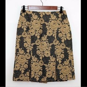 ANN TAYLOR BLACK & BROWN FLORAL A LINE SILK SKIRT